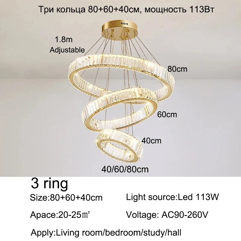 Modern Luxury Ring Crystal Led Ceiling Chandelier Living Dining Room Bedroom Lustre Decor Pendant Lights Hanging Lamp Fixture
