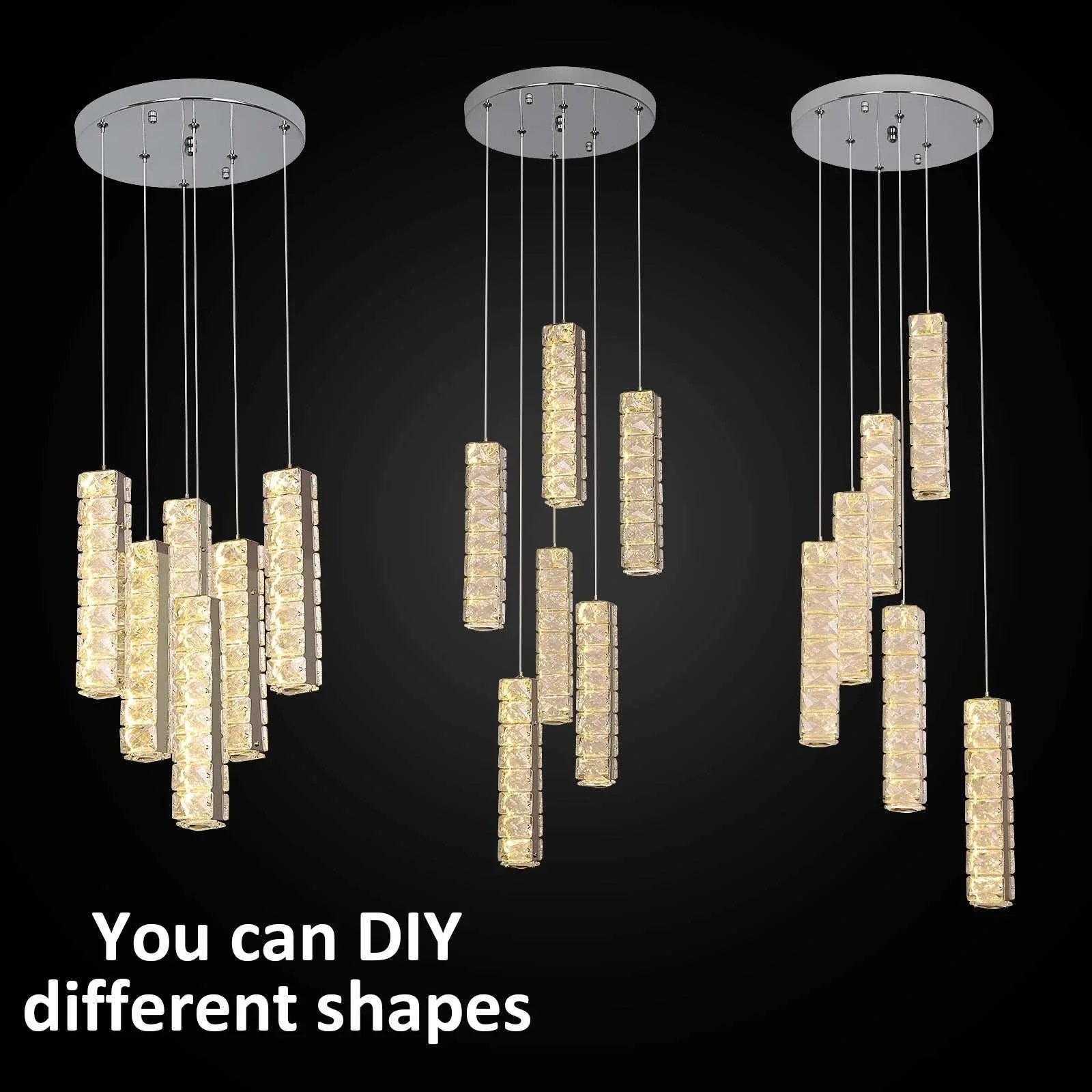 VETRULUS Nordic K9 Crystal LED Chandelier with adjustable multi-pendant design and energy-efficient lighting