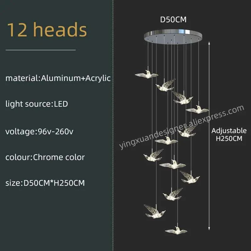 Chandelier with 12 heads featuring specifications on a dark background