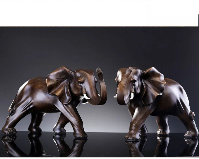 Simulated Animal Sculpture Imitation Wood Elephant Statue Resin Crafts Desk Decoration Ornaments Furnishings