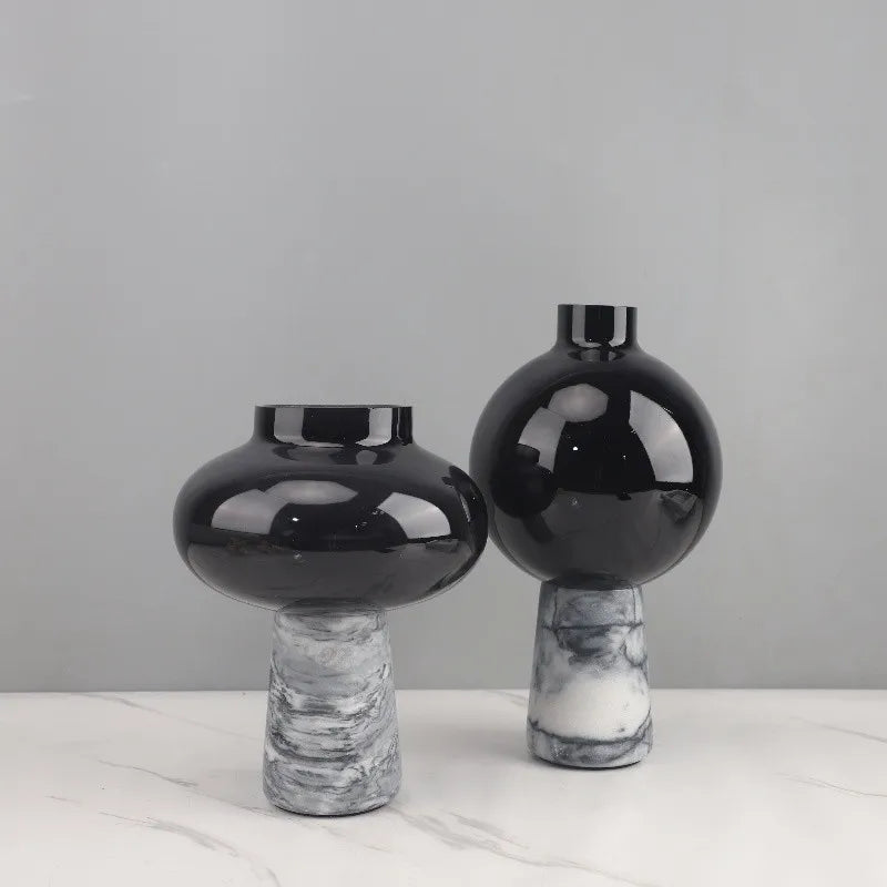 Marble-Effect Glass Vase | Hydroponic & Floral Desktop Accent