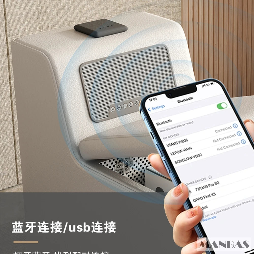 Luxury L-Shaped Genuine Leather Sectional Sofa Sets with USB, Bluetooth Speaker