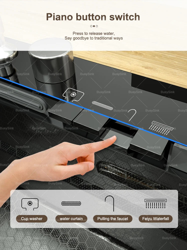 Stainless Steel Kitchen Sink with Waterfall. Digital Display Multifunctional