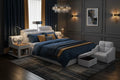 150x200CM Luxury King Size Genuine Leather Bed / Tech Smart Bed / Multifunctional Ultimate Beds / Massage Bed With USB,Projecter in modern bedroom.