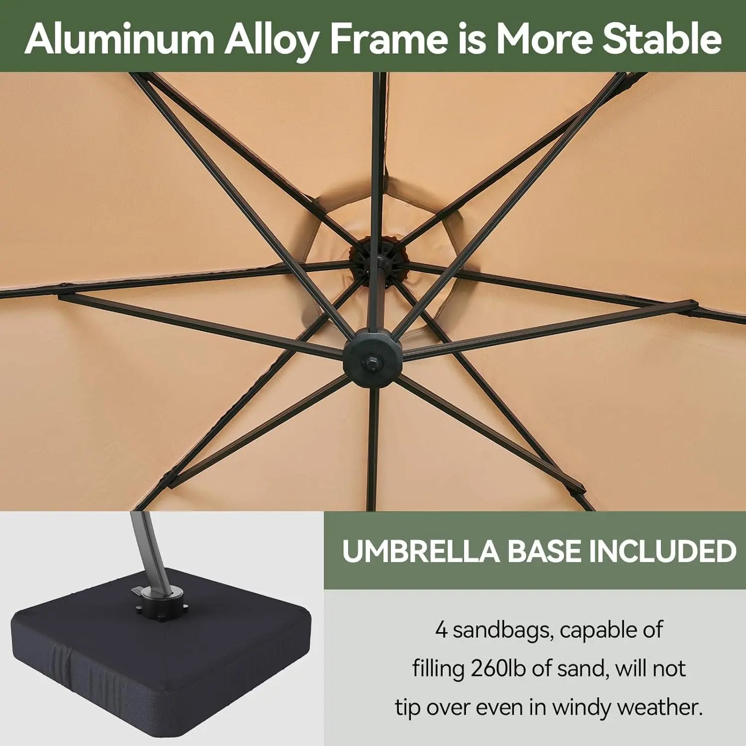 11 FT Cantilever Umbrella with Base Included, Patio Large Aluminum Offset Umbrella Windproof with 360°Rotation,, Customized - view 3