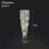 Elegant crystal wall lamp with stunning chrome design, measuring 76cm by 27cm, perfect for modern decor.