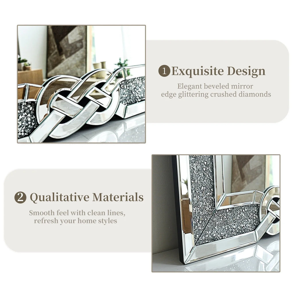 120CM Rectangle Crystal Crush Diamond Silver Mirror for Wall Decoration Crystal Diamonds Inlay Edge Living Room Above Fireplace - view 6