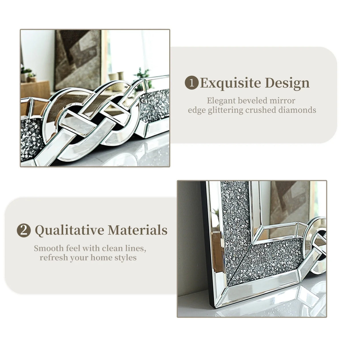 120CM Rectangle Crystal Crush Diamond Silver Mirror for Wall Decoration Crystal Diamonds Inlay Edge Living Room Above Fireplace - view 6