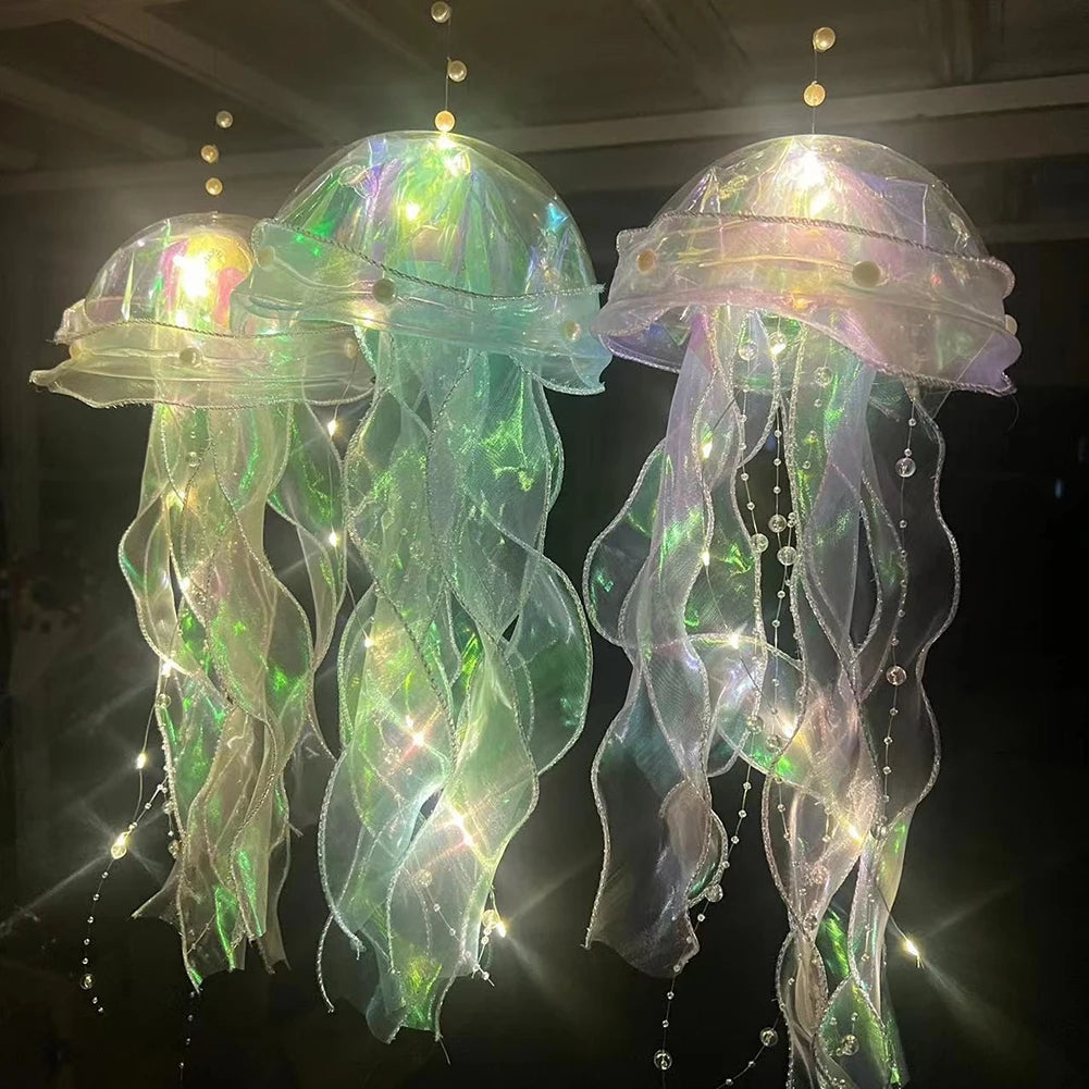 5PCS Jellyfish Bedroom Night Light Lamp with Ribbon & Bead for Girl Room Decor
