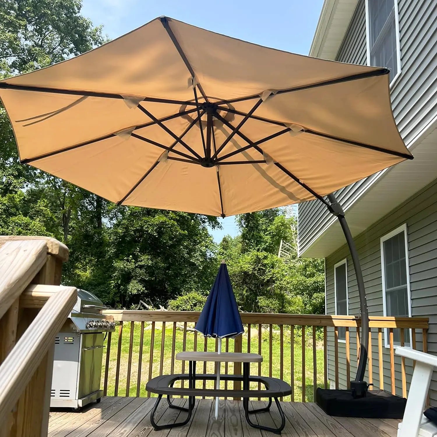 11 FT Cantilever Umbrella with Base Included, Patio Large Aluminum Offset Umbrella Windproof with 360°Rotation,, Customized - view 11