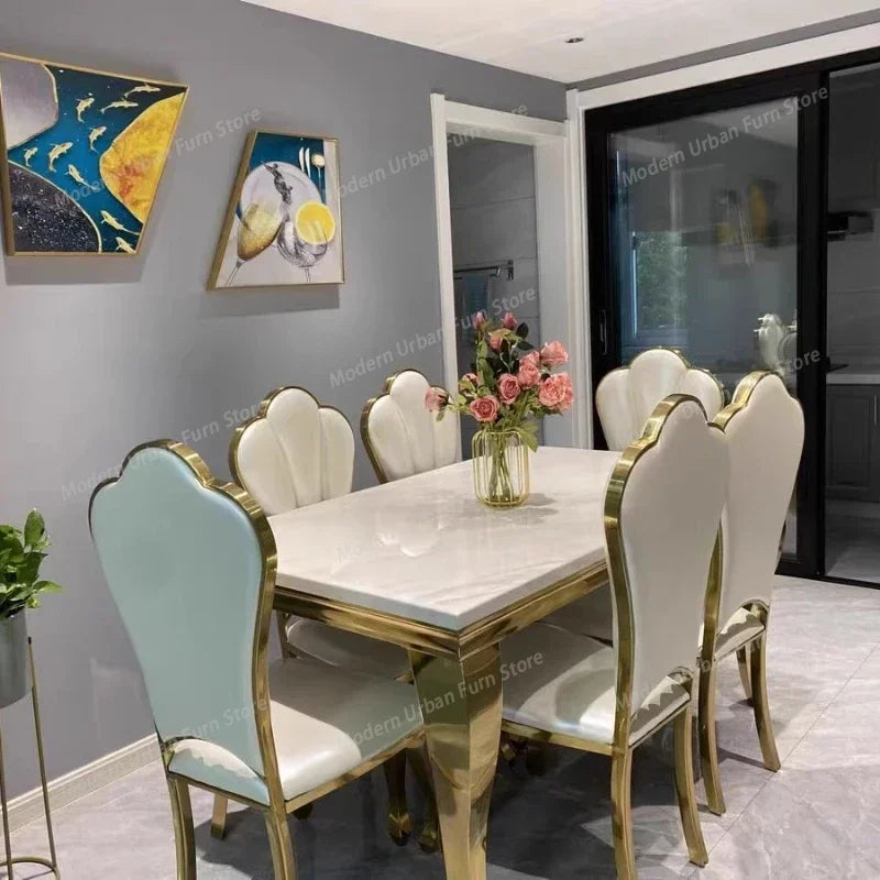 Italian Rock Slab Dining Table Set featuring elegant dining table with chairs in modern design.