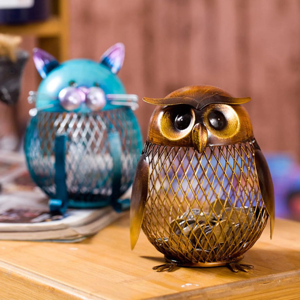 TOOARTS Owl Shaped Metal Coin Money Box - Cute Home Decor & Christmas Gift for Kids