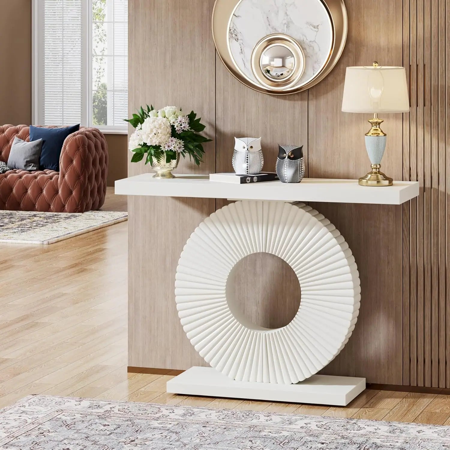 LITTLE TREE Modern Console Table with Geometric Base, 40 inch Wood Entryway Table,Accent Table for Living Room, Entryway - view 5