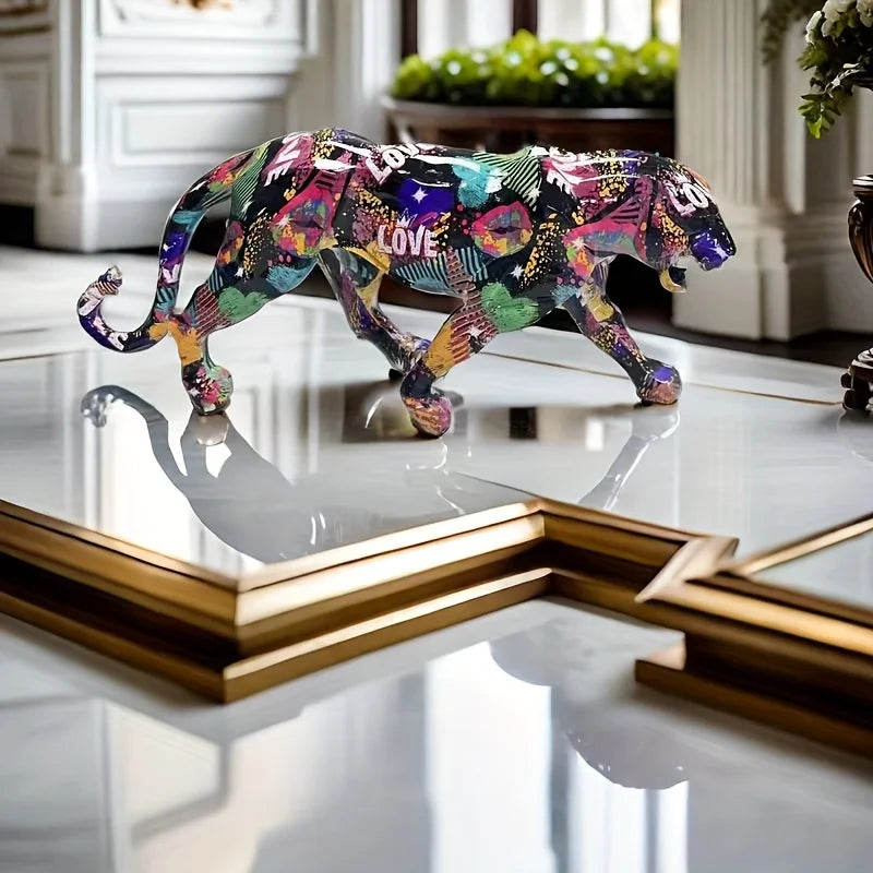 1pc Hand-Painted Realistic Leopard Resin Statue Color-Changing Creative Art Sculpture for Home Office Living Room Desktop Decor