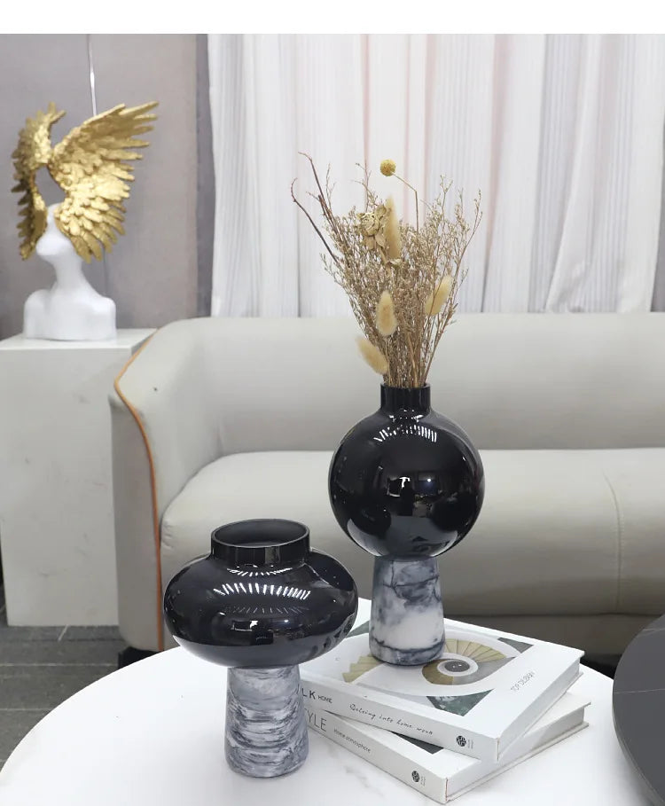 Marble-Effect Glass Vase | Hydroponic & Floral Desktop Accent