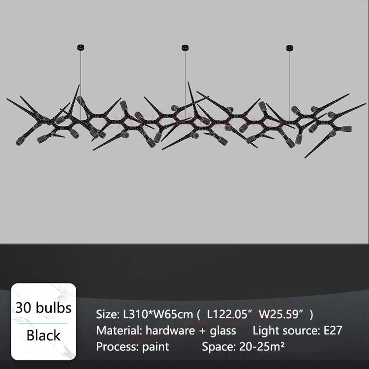 Modern chandelier with 30 bulbs on a gray background