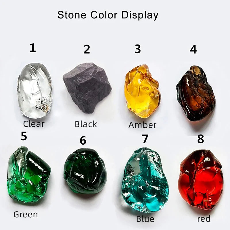 Display of eight colored stones labeled from 1 to 8 on a white background.