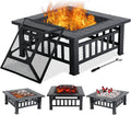 32" Fire Pit Table for Outside,Outdoor Fire Pit Square Wood Burning with Spark Screen Fire Poker for Camping,Backyard,Patio - view 1