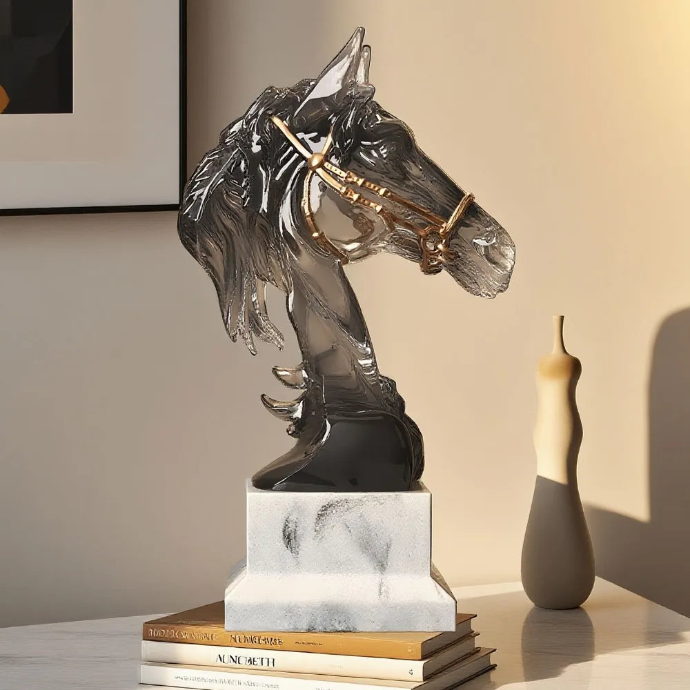 Luxury Resin Horsehead Ornament Art Design Sculptures and Figurines Living Room Decoration Accessories for Home Decor