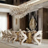 Luxury marble dining table set showcased in a modern elegant dining room with stylish chairs.