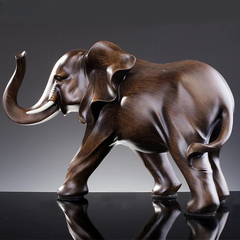 Simulated Animal Sculpture Imitation Wood Elephant Statue Resin Crafts Desk Decoration Ornaments Furnishings