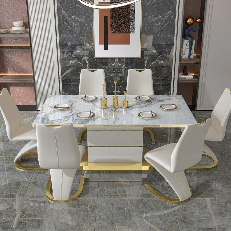 Marble Square Dining Table Set 4 Chairs and  6 Chairs,modern Luxury Gold with 6 Seater Restaurant Dining Room Furniture - view 22