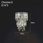 Modern crystal wall lamp with chrome finish, 28cm height, 22cm width, elegant cascading design with shimmering crystals for luxurious interior lighting.