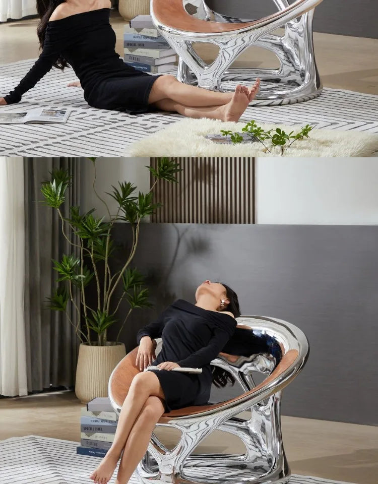 MX Nordic Designer Creative Leisure Chair Living Room Balcony Single Sofa Negotiation Chair Hollow Electroplating Chair