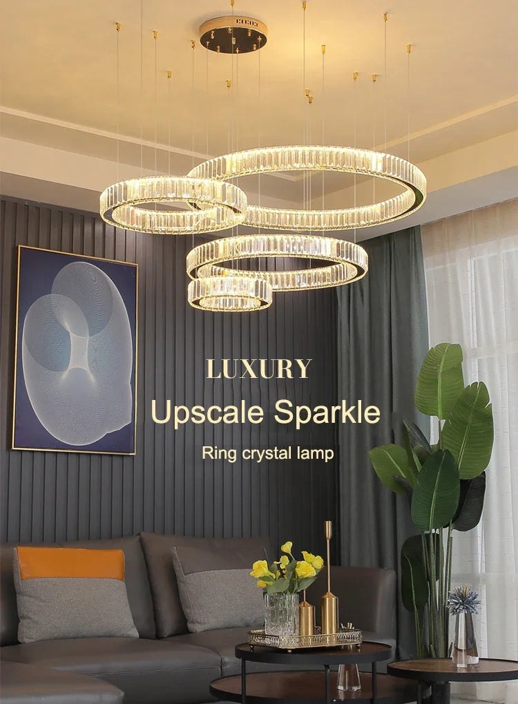 Modern Luxury Ring Crystal Led Ceiling Chandelier Living Dining Room Bedroom Lustre Decor Pendant Lights Hanging Lamp Fixture