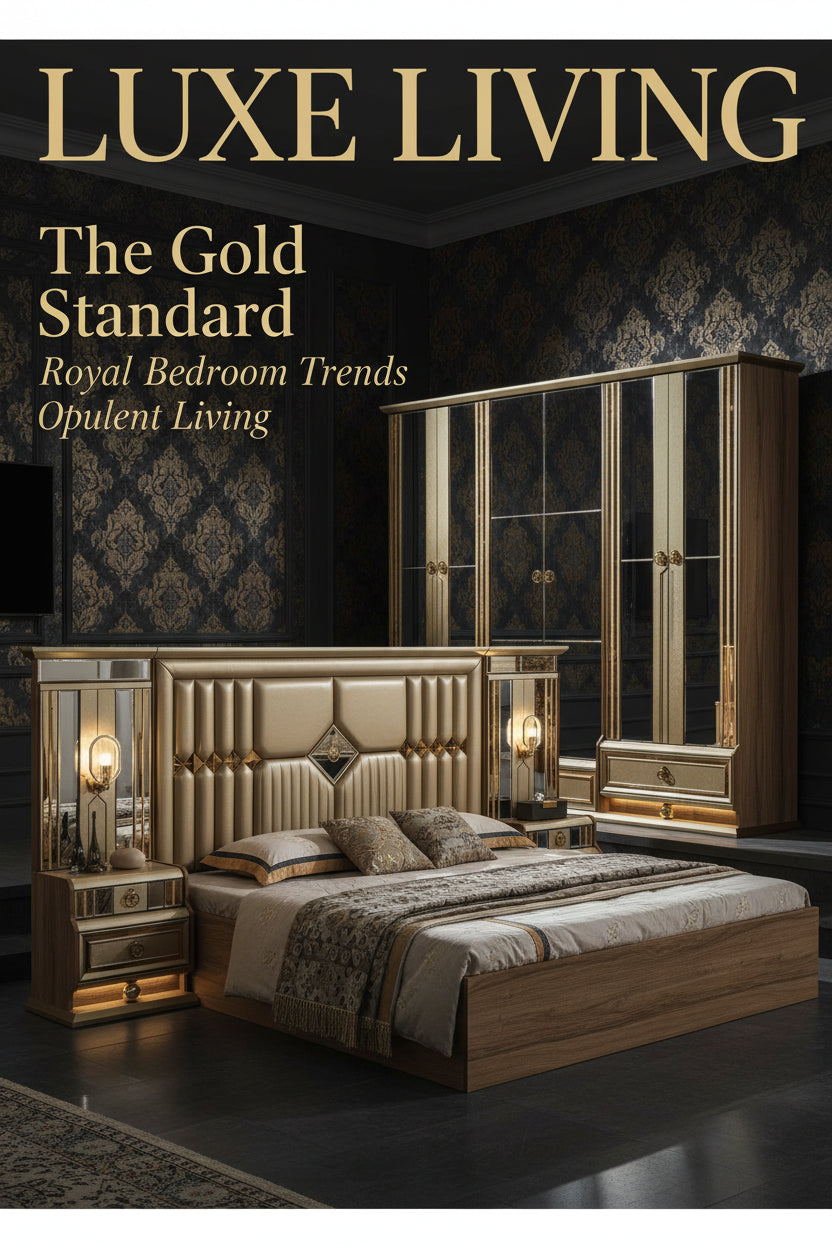 A Luxury Gold Royal Wood King Size Bed Set Villa Master Room Modern Wooden Full Queen Mdf Home Furniture Bedroom Sets - view 2