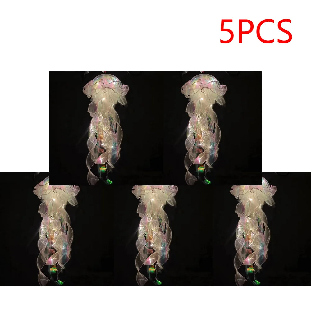 5PCS Jellyfish Bedroom Night Light Lamp with Ribbon & Bead for Girl Room Decor