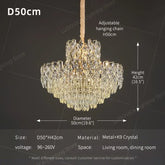 Chandelier with dimensions and specifications on a dark background