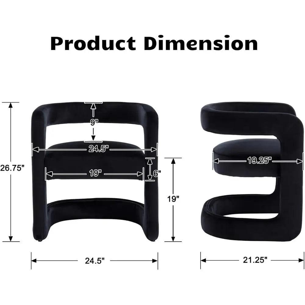 Product dimensions of Barrel Dining Chairs Velvet 4pc, showcasing height, width, and depth measurements for optimal fit.