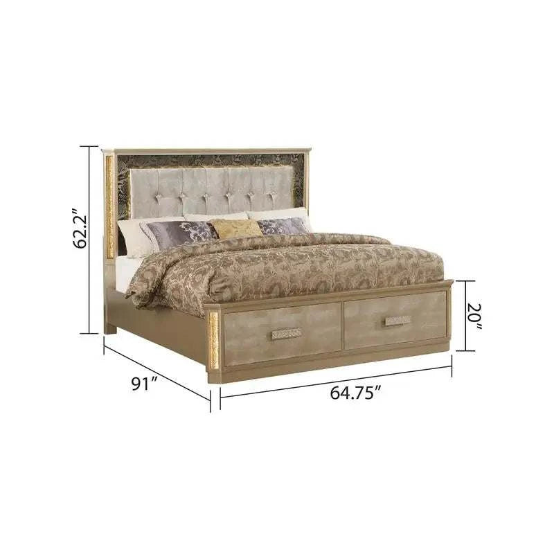 Bed with dimensions labeled on a white background
