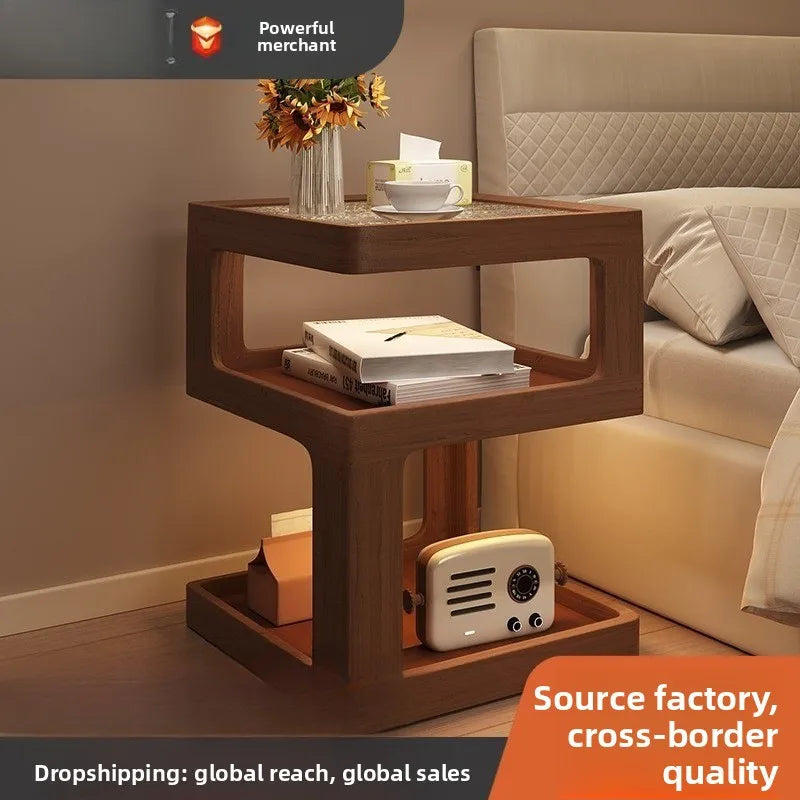 Solid wood bedside table, bedroom bedside storage, household sofa edge - view 1