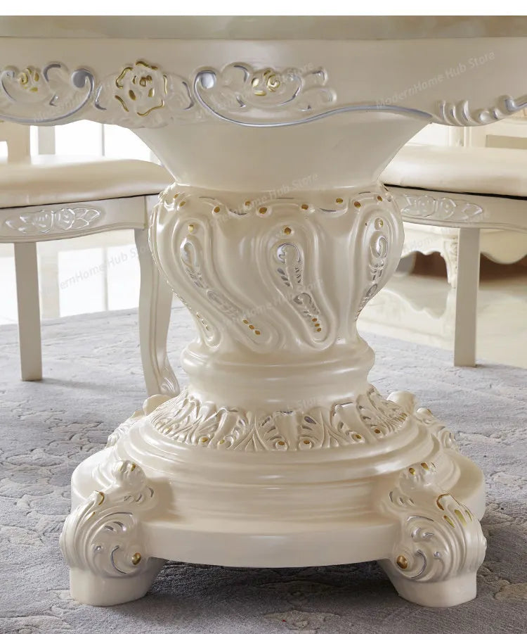 European-Style Marble Round Dining Table | Solid Wood Base | - view 6