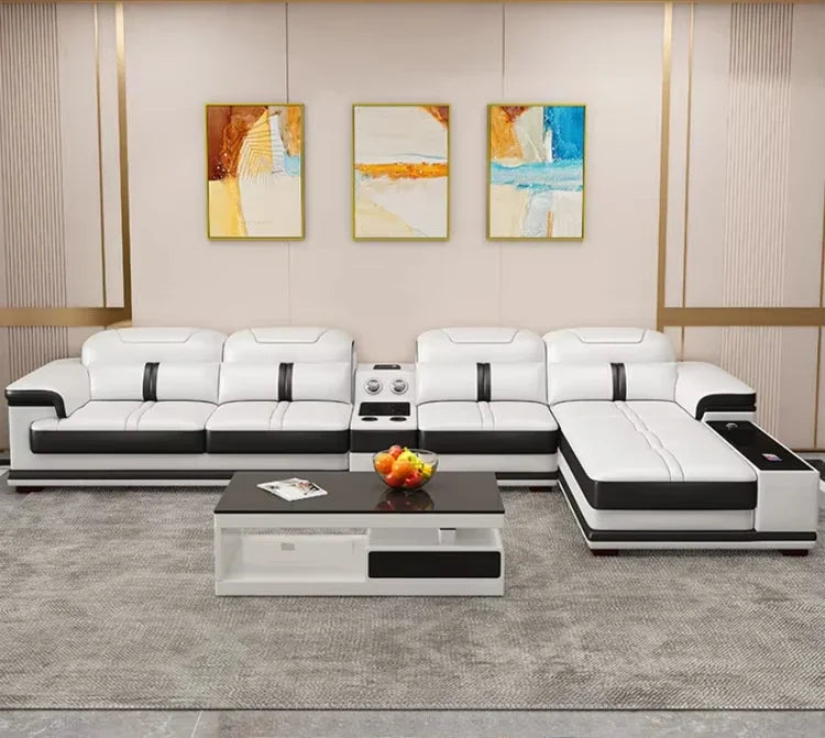 A Nordic Leather Sofa Combination Of Simple Modern Solid Wood Living Room Corner Sofa Multi-functional Storage Sofa Bed - view 1
