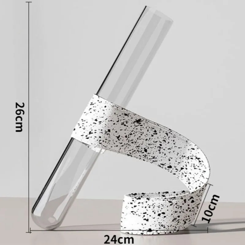 Tubular Glass Vase with Leather Bracket | Nordic Luxury Tabletop Accent