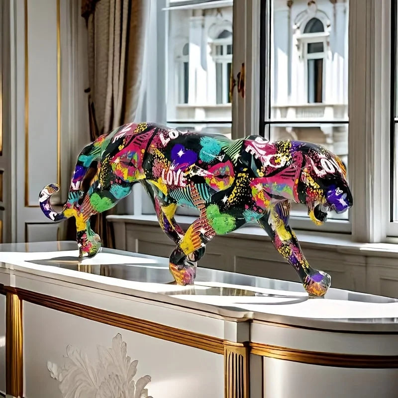 1pc Hand-Painted Realistic Leopard Resin Statue Color-Changing Creative Art Sculpture for Home Office Living Room Desktop Decor