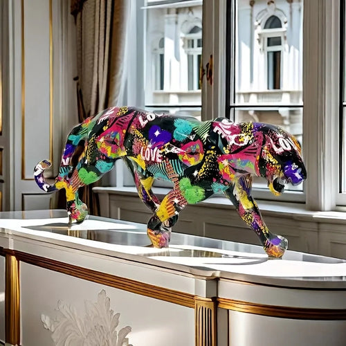 1pc Hand-Painted Realistic Leopard Resin Statue Color-Changing Creative Art Sculpture for Home Office Living Room Desktop Decor