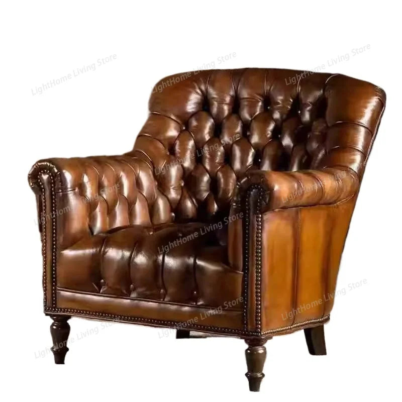 Genuine Leather Accent Chair | Classic Luxury Armchair