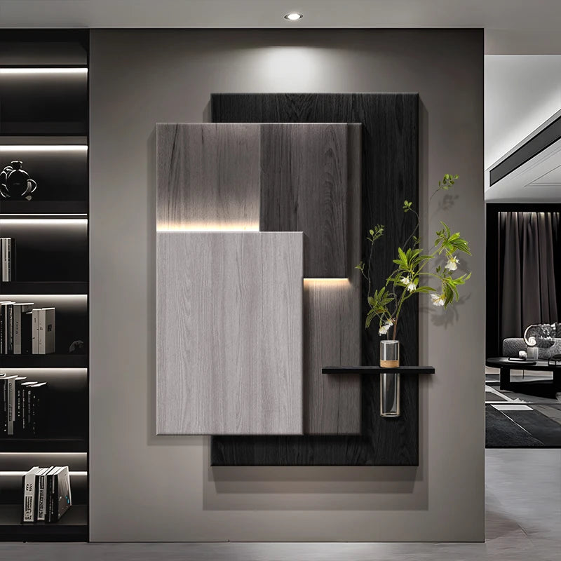 Luxurious and sophisticated entrance LED wall light with lights installed at the entrance, facing the door and hanging a picture - view 2