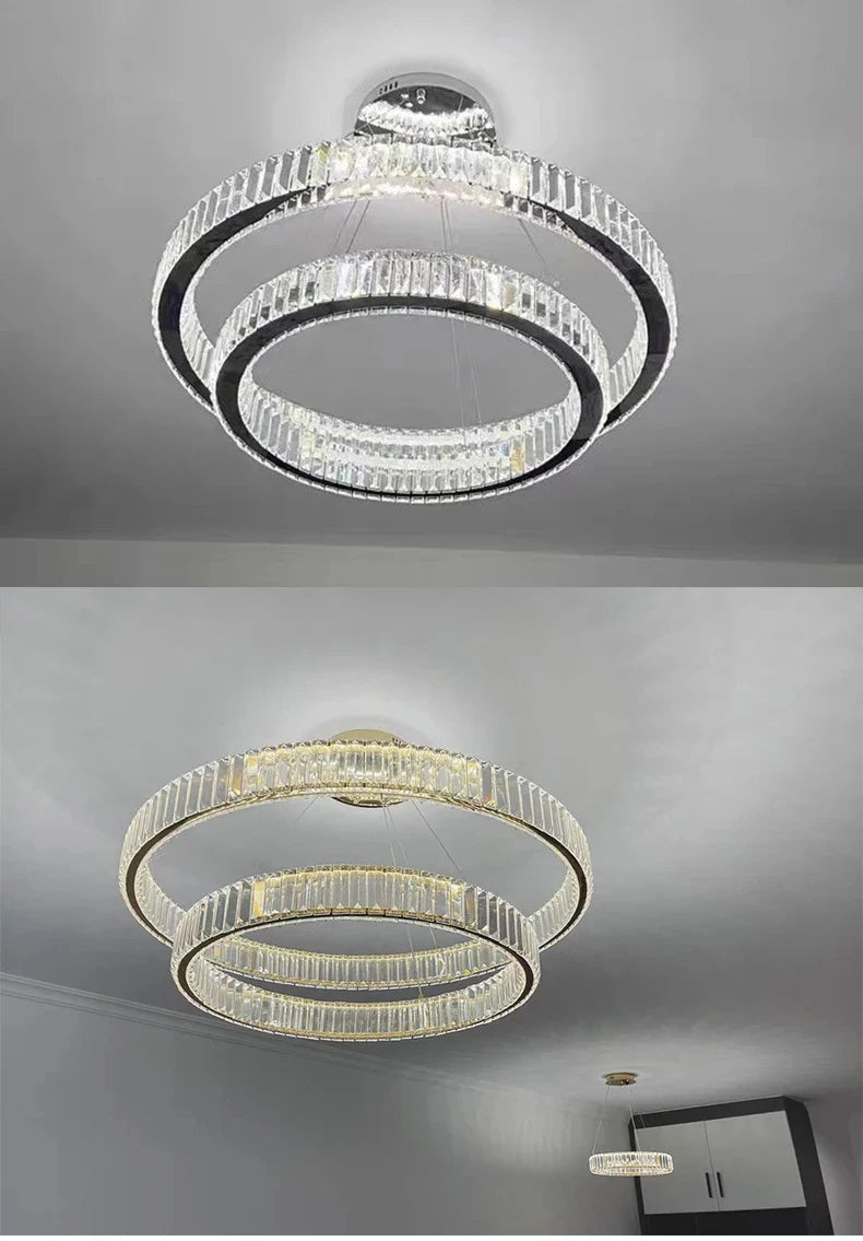Modern Luxury Ring Crystal Led Ceiling Chandelier Living Dining Room Bedroom Lustre Decor Pendant Lights Hanging Lamp Fixture