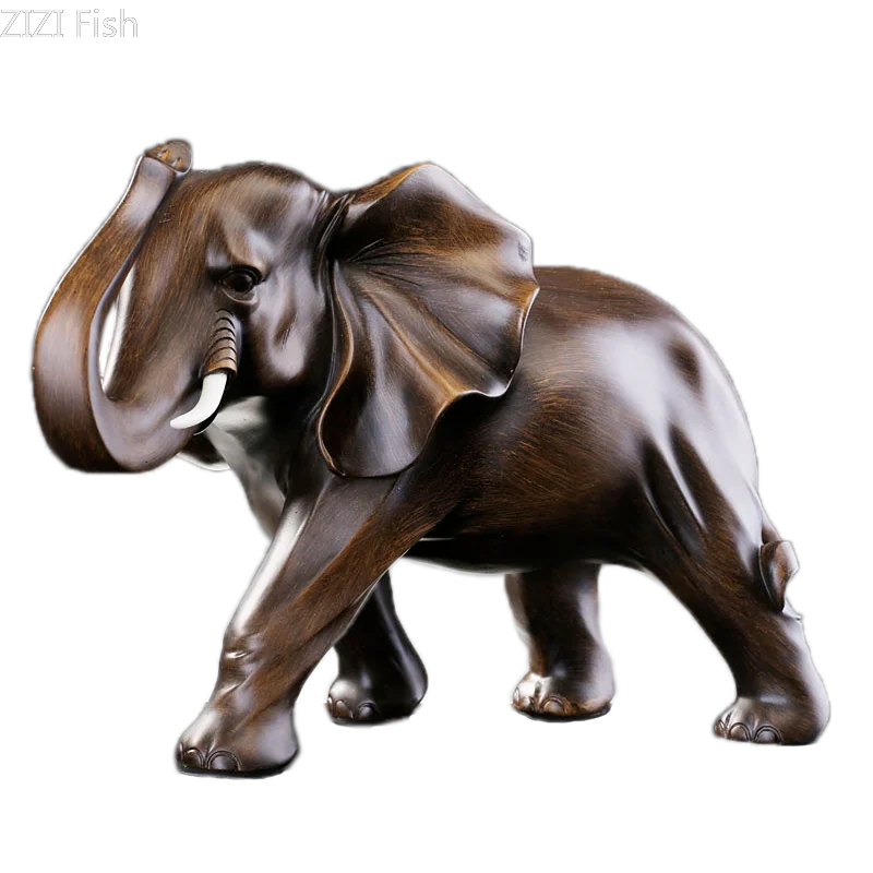 Simulated Animal Sculpture Imitation Wood Elephant Statue Resin Crafts Desk Decoration Ornaments Furnishings