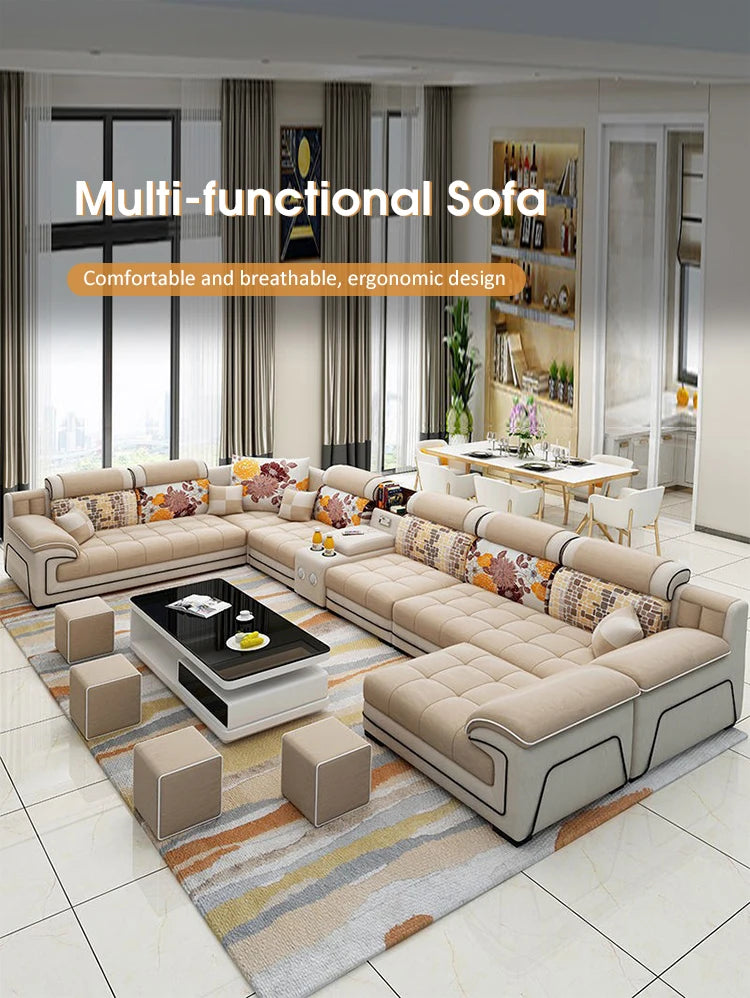 Modern Living Room Lounge 7 Seats U-Shaped Sofa Set Furniture L-Shaped Combination Sofa Luxury Microfiber Fabric Modular Sofa - view 4