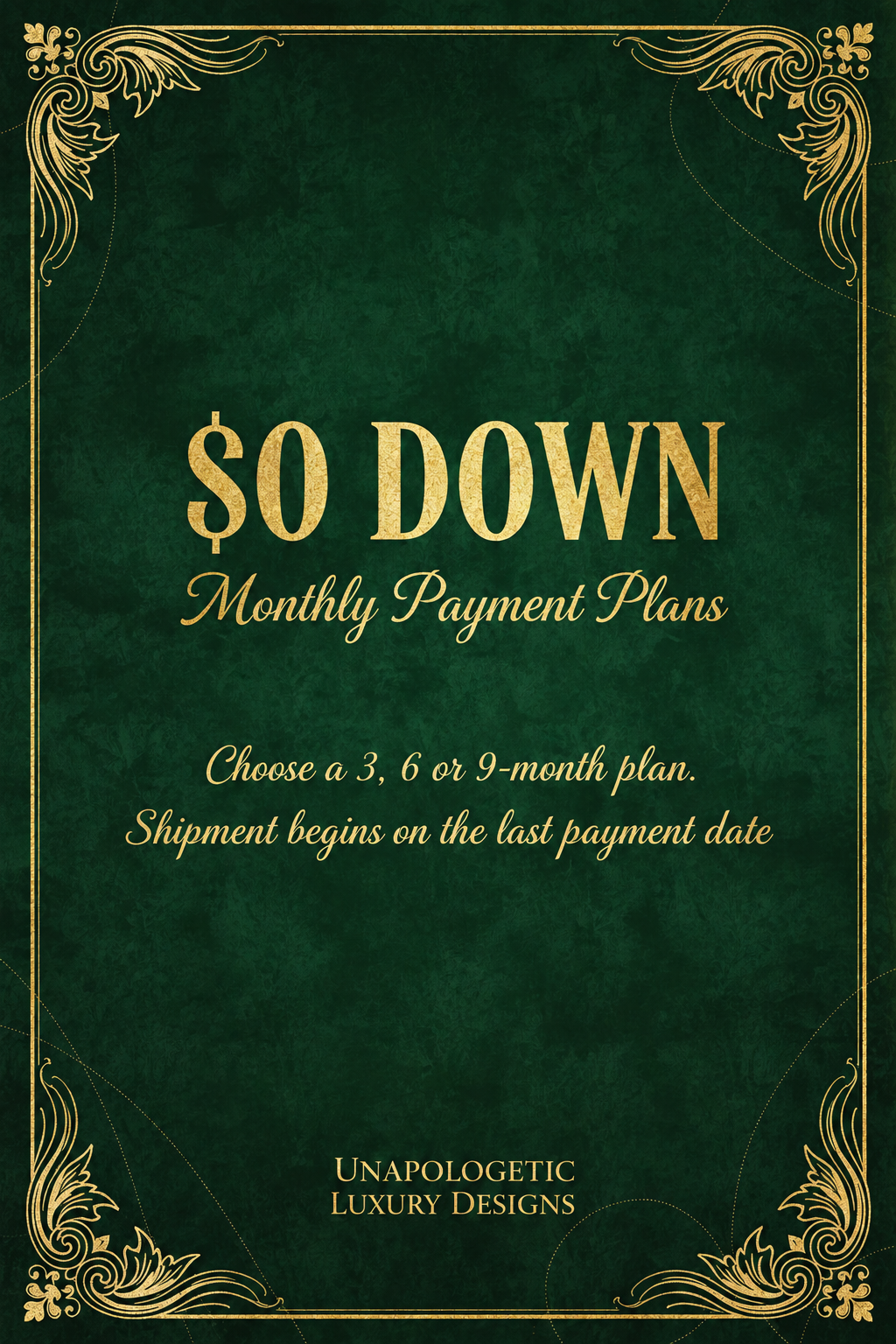 Monthly payment plans graphic with corrected plan lengths and shipment wording